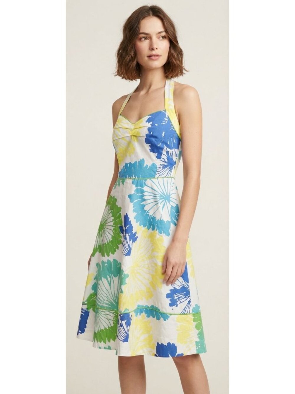 Lilly Pulitzer Halter Blue Green Dress Women's 12 Floral Vacation Sundress